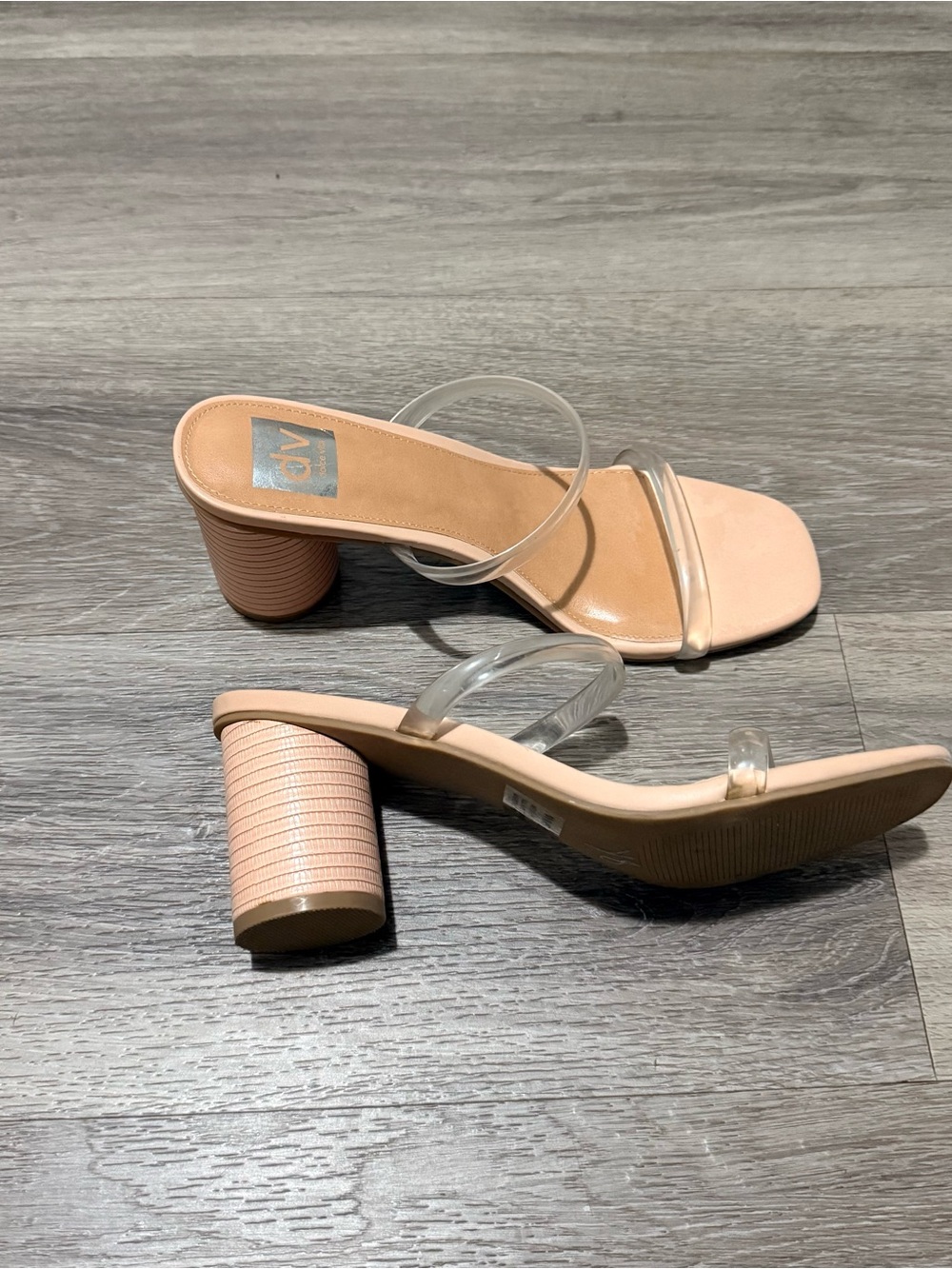 DV by Dolce Vita Nude Block Heel Sandals with Clear Straps - Picture 3 of 4